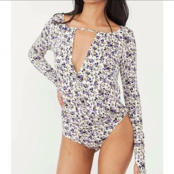NWT Free People Intimately Kaya Print Cutout Bodysuit Ivory Combo Size Xs - Picture 1 of 8